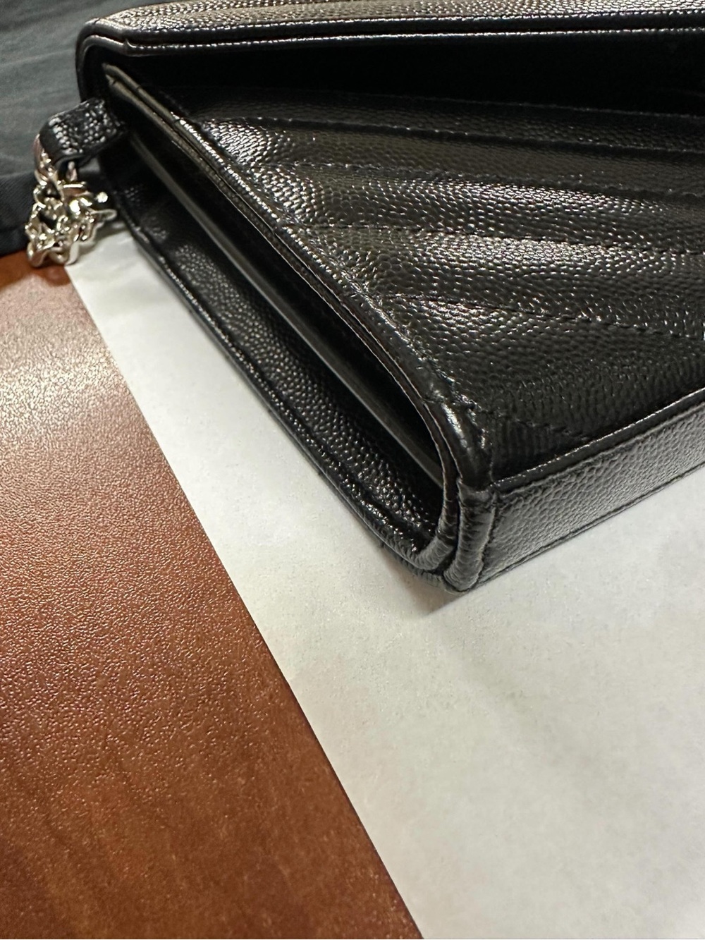 Yves Saint Laurent Black Textured Leather Wristlet Clutch, like new w/ dust bag.